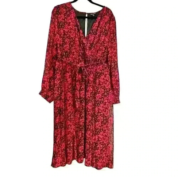 Torrid Sz 2X Midi Crinkle Chiffon Surplice‎ Balloon Sleeve Dress Office Party - Picture 1 of 16